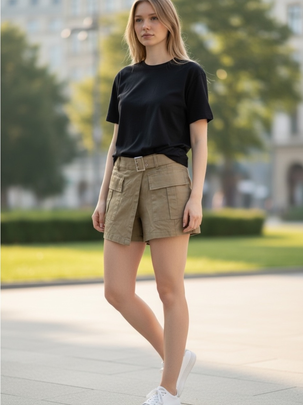 Active USA Khaki Women's Skorts with Silver Buckle